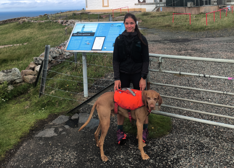 Sarah Perry (and Murphy her dog) at Cape Wrath Lighthouse