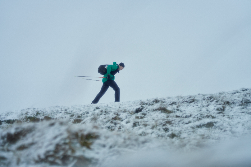 Jack Scott covers typically snowy ground on the 2024 Winter Spine Race. Photo by Ryan Edy.