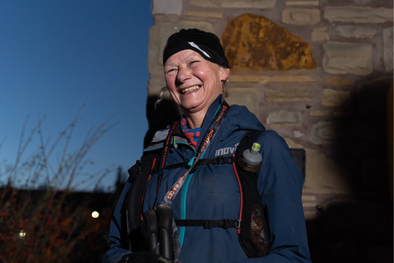A jubilant Nicky Spinks after winning the 2025 women's Challenger North. Photo by Fellside Photography for Spine Race.