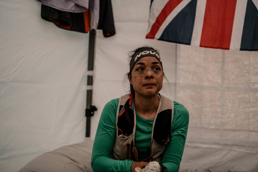 INOV8 Athlete Sarah Perry after tapping out after 76 yards.
