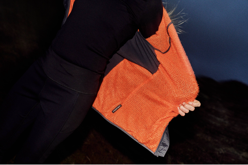 The fleece interior of a Climashell Pro Alpha Jacket